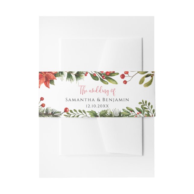 Floral Watercolor Greenerity Winter Wedding Einladungsbanderole (Vorderseite Beispiel)