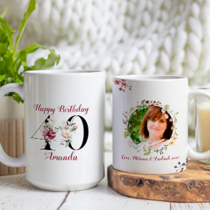 Floral Watercolor Happy 40. Geburtstag Custom Foto Kaffeetasse