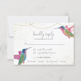 Floral Watercolor Hummingbirds Gold RSVP Karte