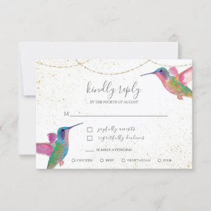 Floral Watercolor Hummingbirds Gold RSVP Karte