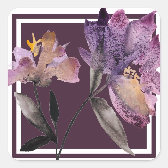 Floral Watercolor III Quadratischer Aufkleber (Vorderseite)