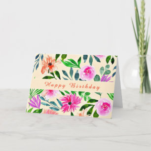 FLORAL WATERCOLOR KUNST FARBIG GLÜCKLICH GEBURTSTA KARTE