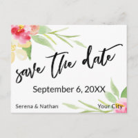 Floral Watercolor Lässig Handschrift Save the Date
