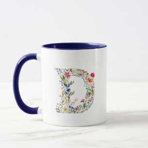 Floral Watercolor Letter D Monogramm-Tasse Tasse