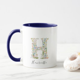 Floral Watercolor Letter H Monogramm und Individue Tasse