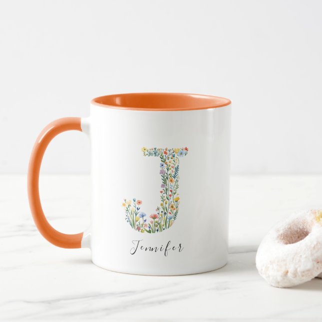 Floral Watercolor Letter J Monogram & Individuelle Tasse (Mit Donut)