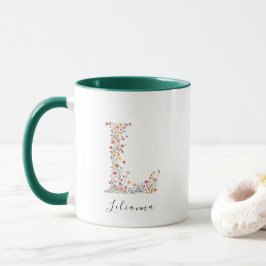 Floral Watercolor Letter L Monogram & Individuelle Tasse