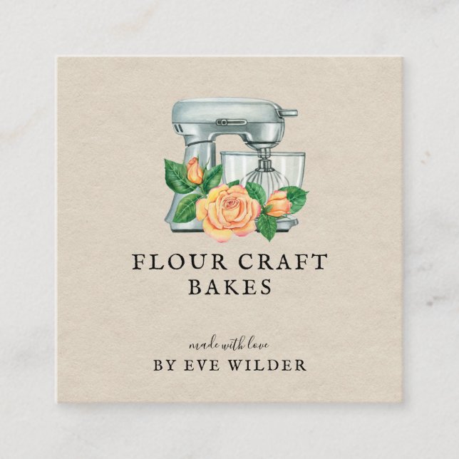 Floral Watercolor Mixer Bäckerei Business Card Quadratische Visitenkarte (Vorderseite)