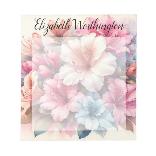 Floral watercolor monogram pink blue azaleas  notizblock (Vorderseite)