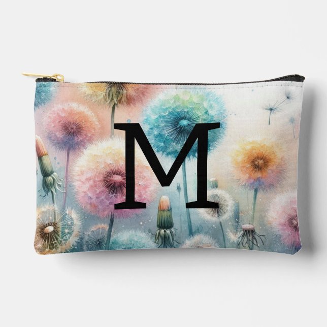 Floral watercolor monogram pink blue dandelions  zubehörtasche (Vorderseite)