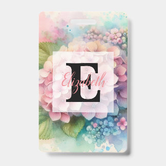 Floral watercolor monogram pink hydrangea  ausweis