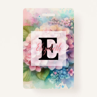 Floral watercolor monogram pink hydrangea  ausweis
