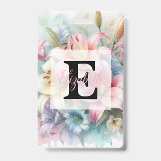 Floral watercolor monogram pink lilies flowers  ausweis