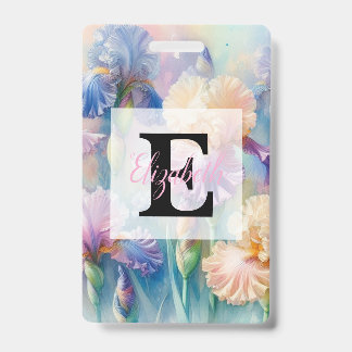 Floral watercolor monogram purple iris flowers ausweis