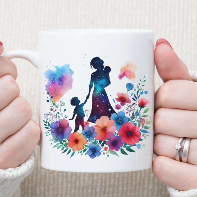 Floral Watercolor Mutter und Kind Kaffeetasse (Von Creator hochgeladen)