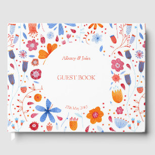 Floral Watercolor Orange Blue Gästebuch