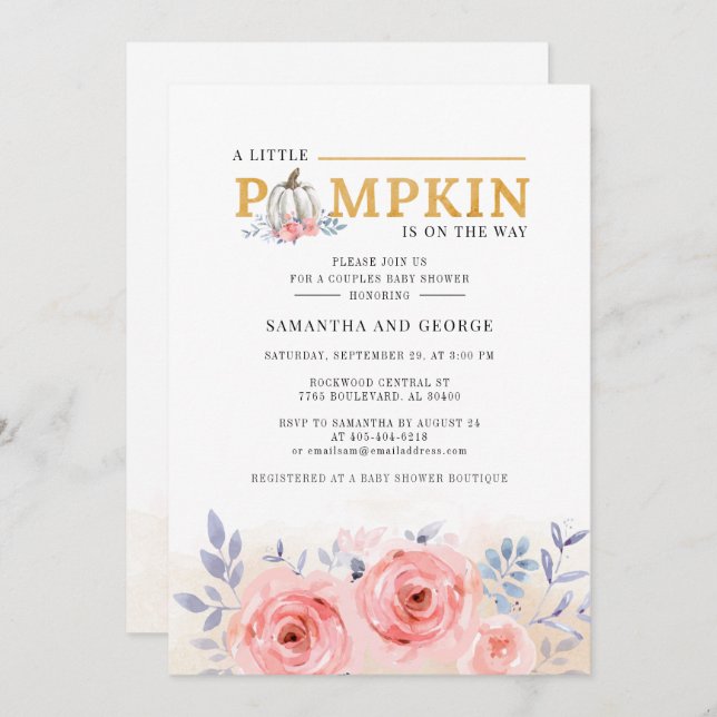 Floral Watercolor Paare Kinderdusche Botanisch Einladung (Vorne/Hinten)