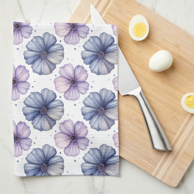 Floral Watercolor Pattern Lavender and Blue Geschirrtuch (Viertel Falte)