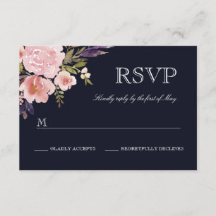 Floral Watercolor Peonies Pink Navy UAWG RSVP Karte