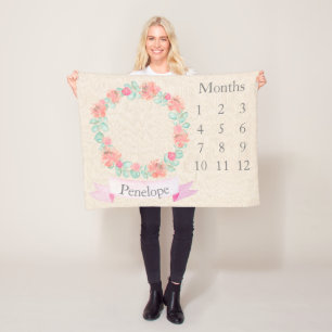 Floral Watercolor Personalisiert Meilenstein Baby Fleecedecke