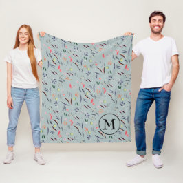 Floral Watercolor Persönliche Monogramm Fleecedecke