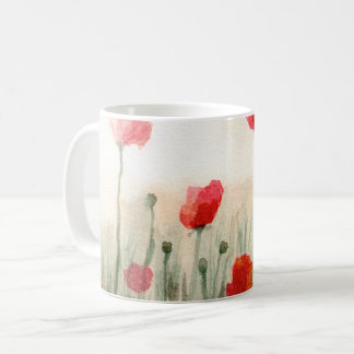 Floral watercolor poppies, garden art mug kaffeetasse