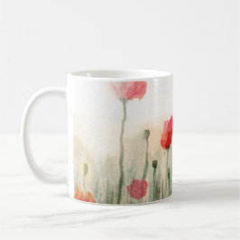 Floral watercolor poppies, garden art mug kaffeetasse