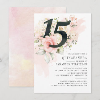Floral Watercolor Quinceanera 15. Geburtstagsparty Einladung