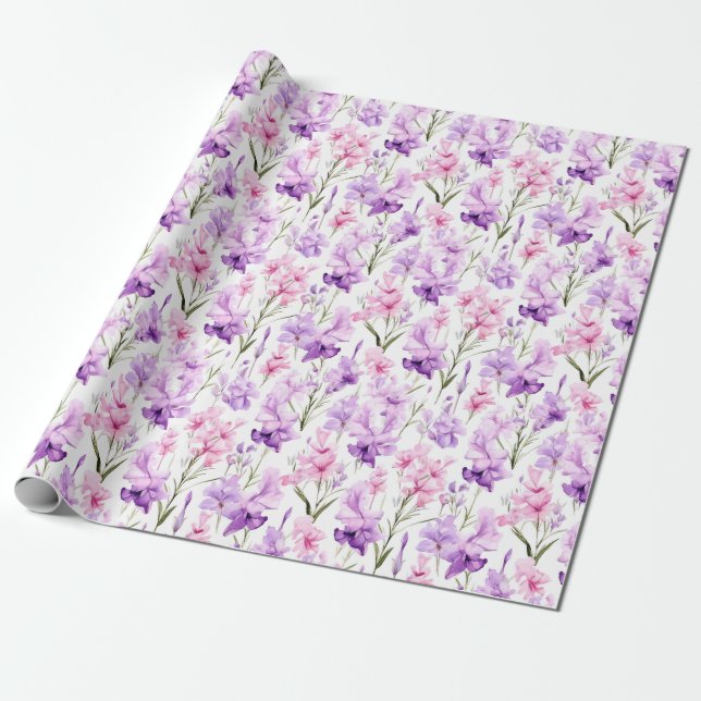 Floral watercolor - Rosa und Lila Gladiolas Geschenkpapier (Ungerollt)