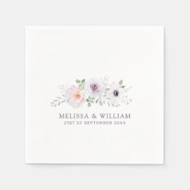Floral Watercolor Rose Anemone Lilac White Wedding Serviette