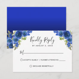 Floral Watercolor Royal Blue Quinceanera RSVP Karte