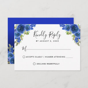 Floral Watercolor Royal Blue Quinceanera RSVP Karte