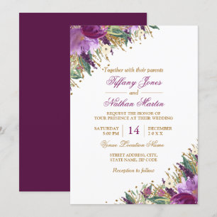 Floral Watercolor Schimmernder Amethyst Hochzeit Einladung