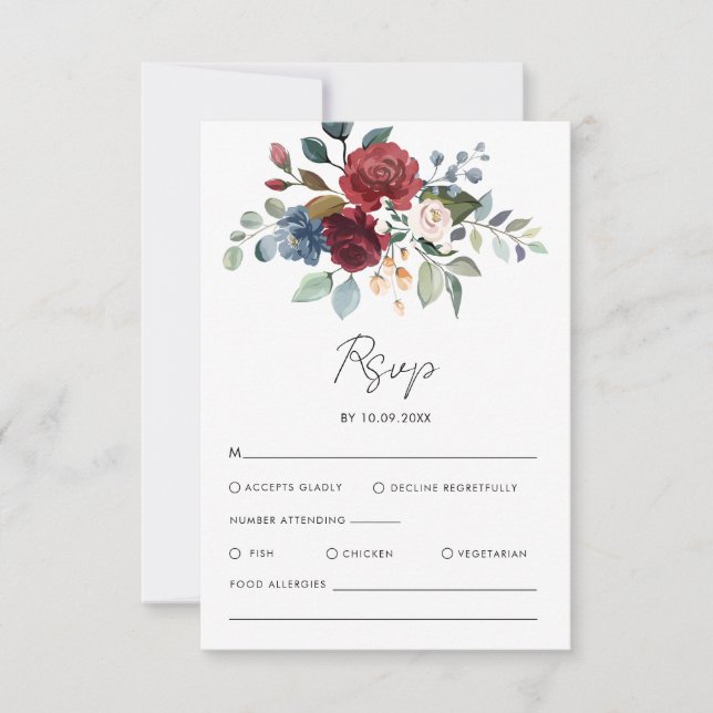 Floral Watercolor Script Hochzeit RSVP Karte (Vorderseite)