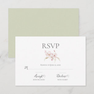 Floral Watercolor Script Pastel Green Wedding RSVP Karte