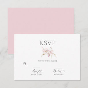 Floral Watercolor Script Pastell Pink Wedding RSVP Karte