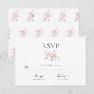Floral Watercolor Script Pastell Pink Wedding RSVP Karte