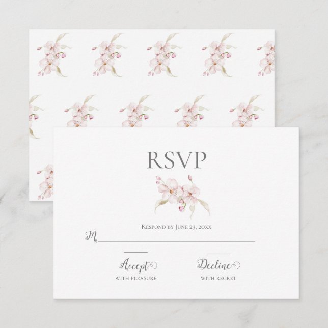 Floral Watercolor Script Pastell Pink Wedding RSVP Karte (Vorne/Hinten)