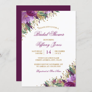 Floral Watercolor Sparkling Amethyst Brautparty Einladung
