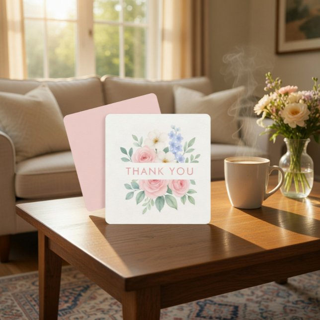 Floral Watercolor Square Danke Karte (Von Creator hochgeladen)
