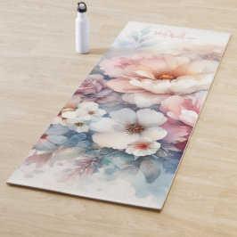 Floral Watercolor Stilvolle Pastelle Name Monogram Yogamatte