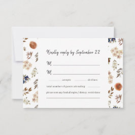 Floral Watercolor Terra Cotta Blue Wedding RSVP Karte