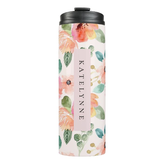 Floral Watercolor Travel Mug Drink Thermal Tumbler Thermosbecher (Vorderseite)