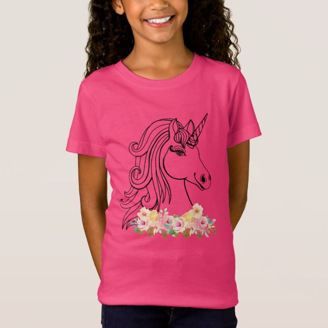 Floral Watercolor Unicorn T-Shirt (Vorderseite)