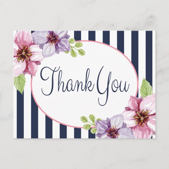 Floral Watercolor Vielen Dank Lila Blume Postkarte (Vorderseite)