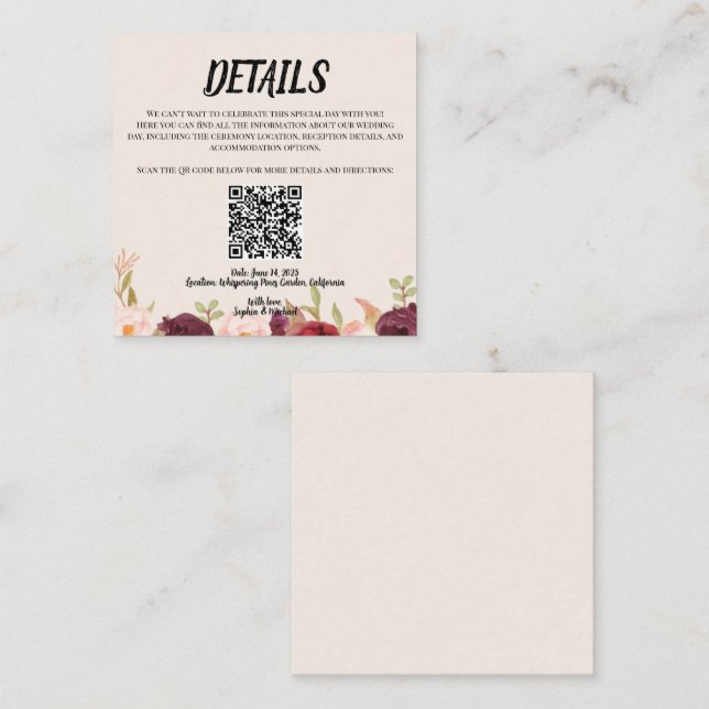 Floral Watercolor Wedding Begleitkarte (Vorne/Hinten)