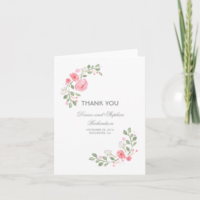 Floral Watercolor Wedding Vielen Dank Dankeskarte (Vorderseite)