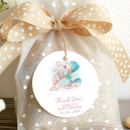 Floral Watercolor Whales Girl Babydusche Geschenkanhänger