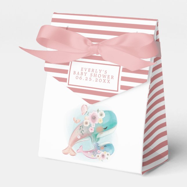 Floral Watercolor Whales Girl Babydusche Geschenkschachtel (Vorderseite)