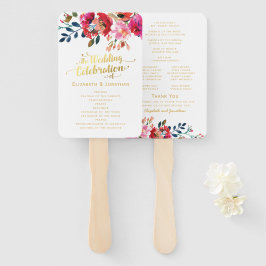Floral Watercolor White Gold Hochzeitsprogramm Fächer